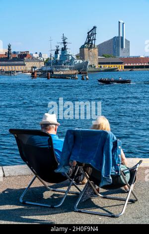 Museumsschiff, Fregatte Peder Skram, auf dem Marinestützpunkt Kopenhagen auf Nyholm, Kopenhagen, Dänemark, Stockfoto