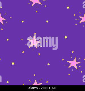 Nahtloses Muster mit rosa und gelben Sternen. Stock Vektor