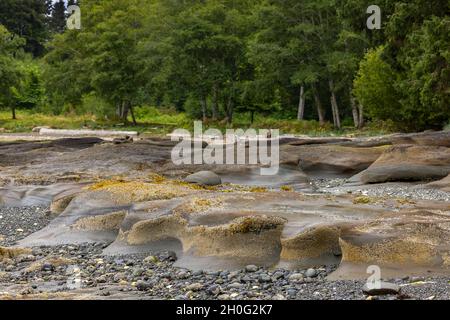 Felsmuster an der Küste - Story's Beach - Port Hardy, Vancouver Island, British Columbia, Kanada Stockfoto