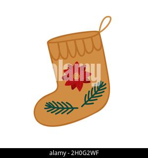 Weihnachten dekorierten Strumpf für Geschenke flache Stil Doodle Vektor-Illustration, Frohe Weihnachten und Happy New Year festliche Weihnachtsdekor, Cliparts für Poster, Grußkarte, Aufkleber Stock Vektor