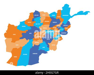 Bunte politische Landkarte von Afghanistan. Verwaltungsabteilungen - Provinzen. Einfache flache Vektorkarte mit Beschriftungen. Stock Vektor