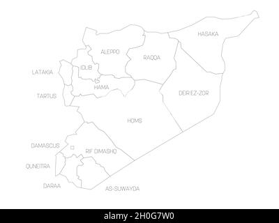 Politische Landkarte von Syrien. Verwaltungsabteilungen - Gouvernements. Einfache flache Vektorkarte mit Beschriftungen. Stock Vektor