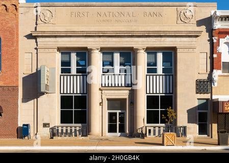 Amboy, Illinois - Vereinigte Staaten - 28. September 2021: Die erste Nationalbank, gegründet August 1934, in der Innenstadt von Amboy. Stockfoto