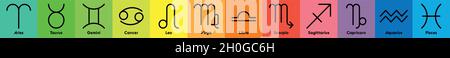 Tierkreiszeichen. Set od zwölf astrologische Zeichen. Einfache flache Vektorsymbole. Stock Vektor