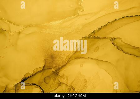Gold Fluid Art. Abstrakte Marmordarstellung. Stockfoto