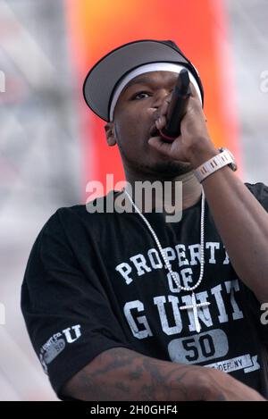 Verona Italien 09/20/2003, Arena : 50 Cent während des Soundchecks vor dem Konzert der musikalischen Veranstaltung 'Festivalbar 2003' Stockfoto