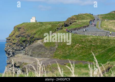 O'Brian's Tower, Cliffs of Moher (Aillte an Mhothair), Lahinch, County Clare, Republik Irland Stockfoto