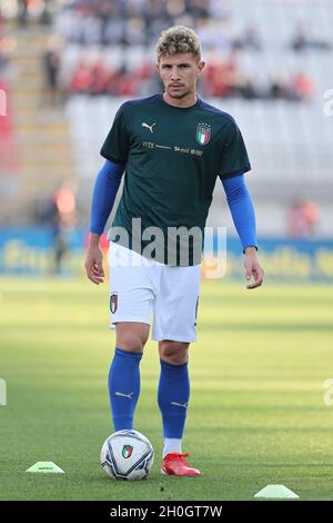 Monza, Italien am 12. Oktober 2021 erwärmt sich Matteo Lovato von der U21 Italien während des UEFA-Fußballspiels der U-21-Fußball-Europameisterschaft zwischen der italienischen U21 und der schwedischen U21 im U-Power Stadium, Monza, Italien, am 12. Oktober 2021 Stockfoto