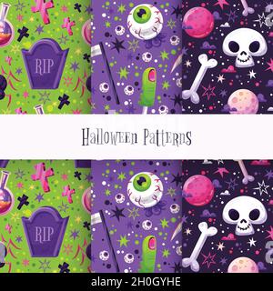 Niedliche Halloween Muster Set Vektor Design Illustration Stock Vektor