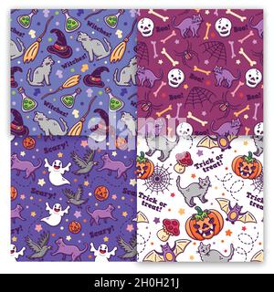 Handgezeichnete halloween Muster Sammlung lila violett farbigen Schattierungen Vektor Design Illustration Stock Vektor