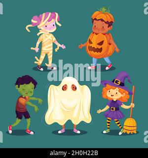 Niedliche halloween Kostüme Kinder Vektor Design Illustration Stock Vektor