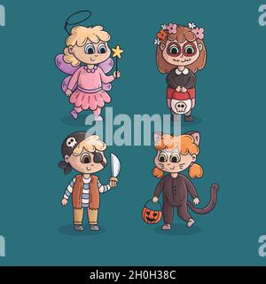 Niedliche Cartoon Kinder halloween Kostüm Sammlung Vektor Design Illustration Stock Vektor