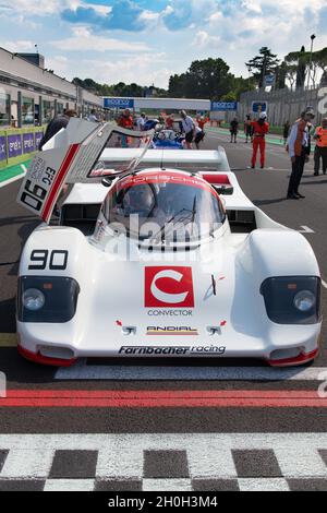 Italien, september 11 2021. Vallelungaklassiker. Vorderansicht des Prototypen des Porsche 962 C La Mans, Startaufstellung Stockfoto