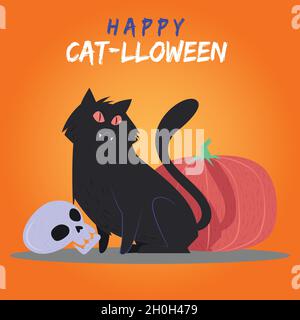 Happy halloween mit niedlichen handgezeichneten Katze Vektor-Design-Illustration Stock Vektor