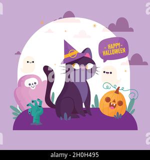 Handgezeichnete halloween Katze Vektor Design Illustration Stock Vektor
