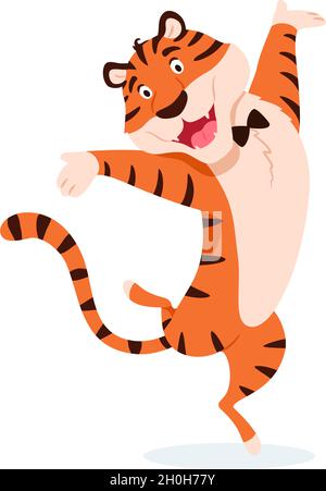 Flach liebenswert Tiger isoliert auf weißem Hintergrund. Stock Vektor