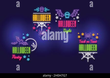 halloween Neon Zeichen Sammlung Vektor Design Illustration Stock Vektor