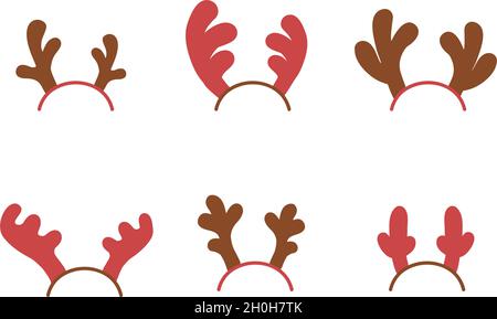 Set aus weihnachtlichen Hirschhörnern. Vektorgrafik in flacher Form auf weißem Hintergrund Stock Vektor