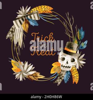 Trick behandeln halloween Aquarell Rahmen Vektor Design Illustration Stock Vektor