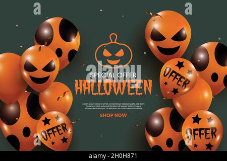 Realistische halloween Verkauf Hintergrund mit Luftballons Vektor-Design-Illustration Stock Vektor