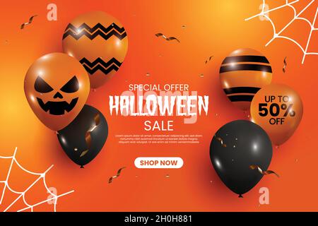 Realistische halloween Verkauf Hintergrund mit Luftballons Vektor-Design-Illustration Stock Vektor