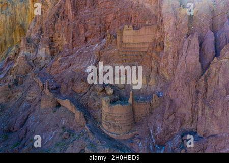 Luftaufnahme von Shahr-e Zuhak. Die rote Stadt, Bamyan, Afghanistan Stockfoto