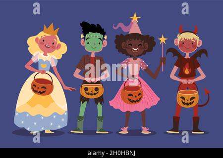 Gezeichnet halloween Kinder Set Design Vektor Illustration Stock Vektor