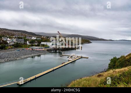 Blick über Tarbert, Isle of Harris, Äußere Hebriden, Schottland, Großbritannien Stockfoto