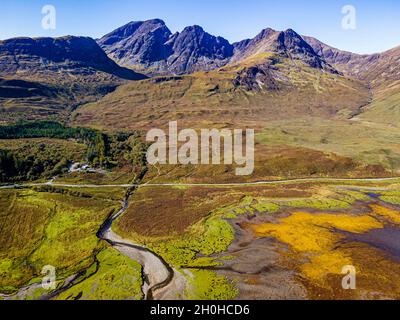 Luftaufnahme des Black Cuillin Ridge, Isle of Skye, Elgol, Schottland, Großbritannien Stockfoto