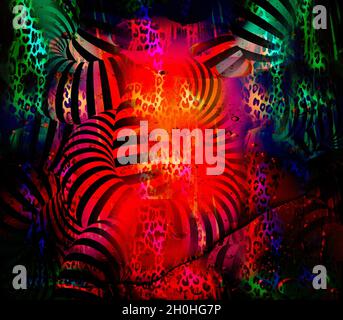 Druck,Textilstoff Druckmuster, Kissen Designs, Kleid Muster Design, Leopard, Camouflage, Zebra-, Barock- und Kombinationsmuster. Stockfoto