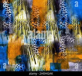 Druck,Textilstoff Druckmuster, Kissen Designs, Kleid Muster Design, Leopard, Camouflage, Zebra-, Barock- und Kombinationsmuster. Stockfoto