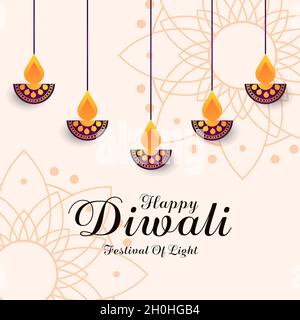 Happy diwali flaches Design mit dekorativer Diya-Vektor-Illustration Stock Vektor