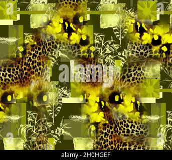 Druck,Textilstoff Druckmuster, Kissen Designs, Kleid Muster Design, Leopard, Camouflage, Zebra-, Barock- und Kombinationsmuster. Stockfoto