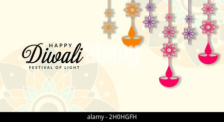 Happy diwali flaches Design mit Diya-Dekoration im Hintergrund Stock Vektor