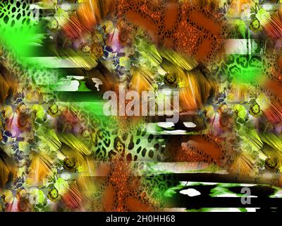 Druck,Textilstoff Druckmuster, Kissen Designs, Kleid Muster Design, Leopard, Camouflage, Zebra-, Barock- und Kombinationsmuster. Stockfoto
