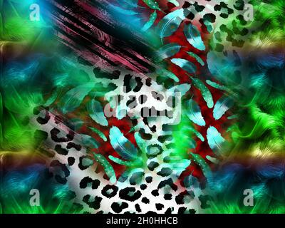 Druck,Textilstoff Druckmuster, Kissen Designs, Kleid Muster Design, Leopard, Camouflage, Zebra-, Barock- und Kombinationsmuster. Stockfoto