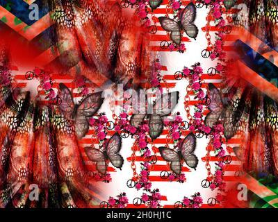 Druck,Textilstoff Druckmuster, Kissen Designs, Kleid Muster Design, Leopard, Camouflage, Zebra-, Barock- und Kombinationsmuster. Stockfoto