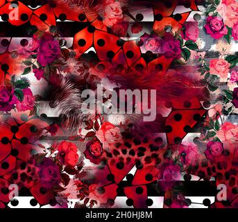 Druck,Textilstoff Druckmuster, Kissen Designs, Kleid Muster Design, Leopard, Camouflage, Zebra-, Barock- und Kombinationsmuster. Stockfoto