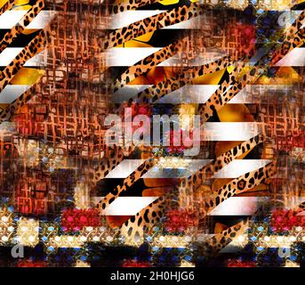 Druck,Textilstoff Druckmuster, Kissen Designs, Kleid Muster Design, Leopard, Camouflage, Zebra-, Barock- und Kombinationsmuster. Stockfoto