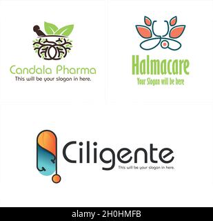Moderne medizinische Apotheke Kräuter Stethoskop Blatt Logo Design Stock Vektor