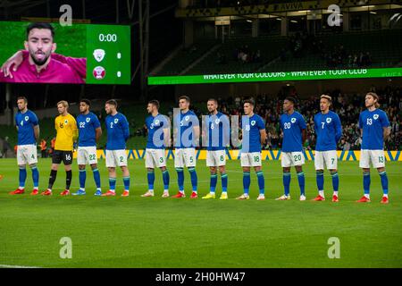 Dublin, Irland. Oktober 2021. Das irische Nationalfußballteam während des FIFA WM-Vorbereitungsspiel 2022 zwischen der Republik Irland und Katar am 12. Oktober 2021 im Aviva Stadium in Dublin, Irland (Foto: Andrew SURMA/ Quelle: SIPA USA/Alamy Live News Stockfoto