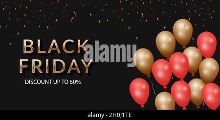 Black friday Verkauf. Poster, Banner, mit Gold Text auf schwarzem Hintergrund Stock Vektor