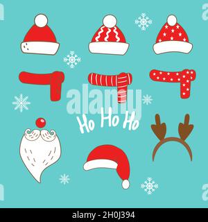 Set von roten Kappen für das neue Jahr, Hüte isoliert Stock Vektor