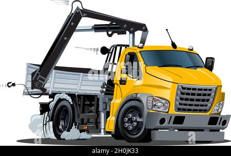 Vektor Cartoon Lkw LKW mit Kran. Verfügbares eps-10-Vektorformat, das durch Gruppen und Ebenen getrennt ist, für eine einfache Bearbeitung Stock Vektor