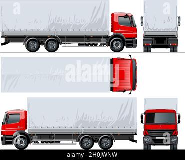 Vector Markise Flachbett LKW-Vorlage isoliert auf weiß für Auto-Branding und Werbung. EPS-10 erhältlich, getrennt durch Gruppen und Schichten mit Transpar Stock Vektor