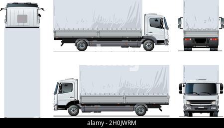 Vector Markise Flachbett LKW-Vorlage isoliert auf weiß für Auto-Branding und Werbung. EPS-10 erhältlich, getrennt durch Gruppen und Schichten mit Transpar Stock Vektor