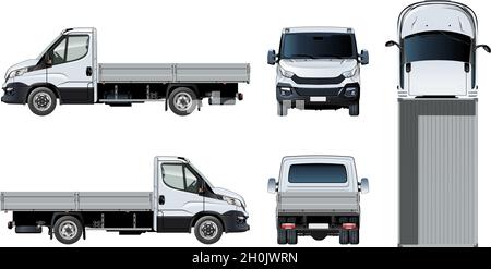 Vektor-Flachbett-LKW-Vorlage isoliert auf weiß für Auto-Branding und Werbung. Verfügbares EPS-10, getrennt durch Gruppen und Ebenen, mit Transparenz ef Stock Vektor