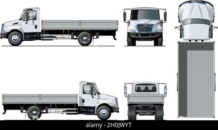 Vektor-Flachbett-LKW-Vorlage isoliert auf weiß für Auto-Branding und Werbung. Verfügbares EPS-10, getrennt durch Gruppen und Ebenen, mit Transparenz ef Stock Vektor