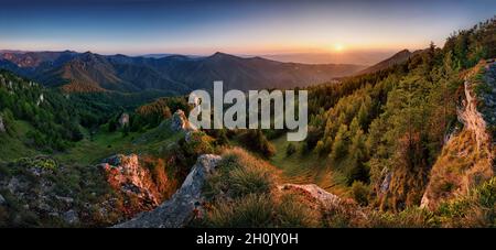 Berglandschaft mit Wald in der Velka Fatra Gebirge in der Region Turiec, Slowakei. Stockfoto