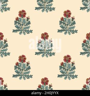 Pelargonium Blumenstrauß Vektor Muster Hintergrund. Historischer Hintergrund mit handgezeichneten malerischen Blumensträußen in Vintage-Farbpalette Stock Vektor